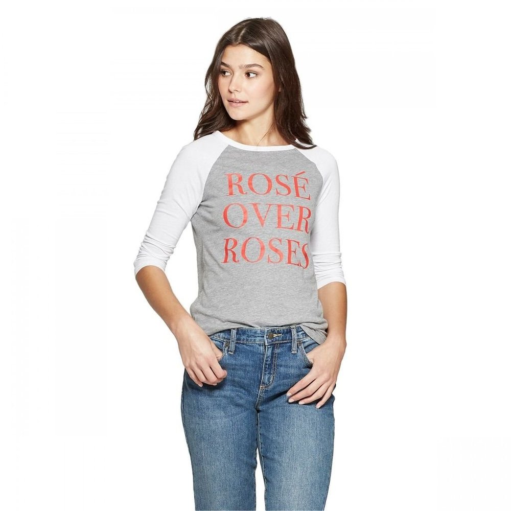 Modern Lux Rosé Over Roses Baseball Valentine Tee Medium